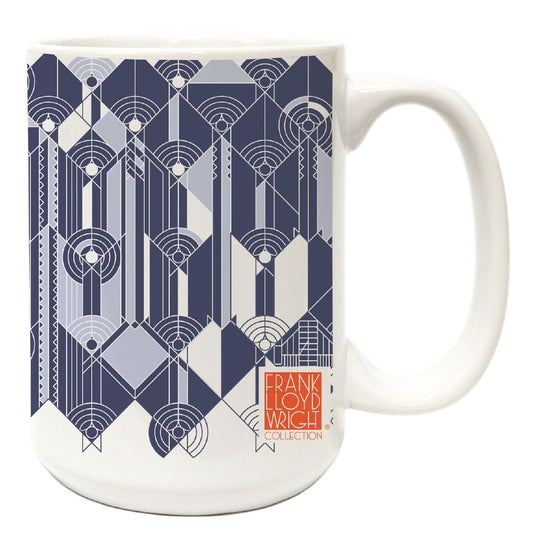 Highland Home Blue & White April Showers Design by Frank Lloyd Wright 15 oz. Ceramic Mug Manufactured in the USA Dishwasher Safe Microwave Safe