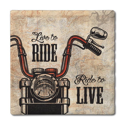 Thirstystone Live to Ride 4-Pack Tumbled Tile Stone Coasters 4" Square Manufactured in the USA