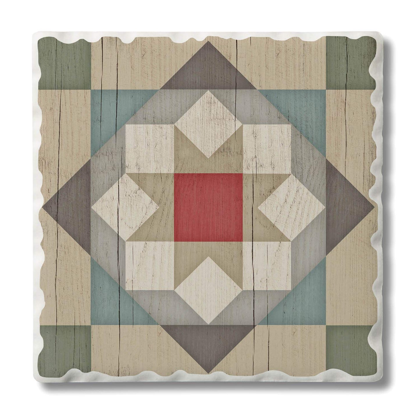 Thirstystone Quilt Design Barn Star Single Tumbled Tile Stone Coaster with Protective Cork Backing Manufactured in The USA 4" Square