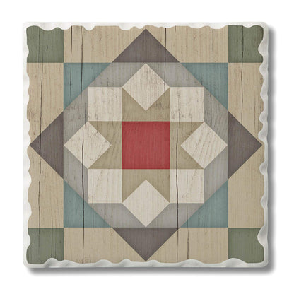 Thirstystone Quilt Design Barn Star Single Tumbled Tile Stone Coaster with Protective Cork Backing Manufactured in The USA 4" Square