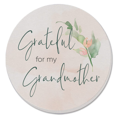 Thirstystone Grateful for Grandmother Single Round Absorbent Stone Coaster with Protective Cork Backing Manufactured in The USA 4" Diameter