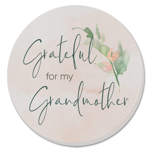 Thirstystone Grateful for Grandmother Single Round Absorbent Stone Coaster with Protective Cork Backing Manufactured in The USA 4" Diameter