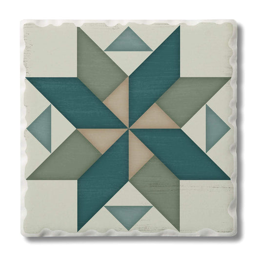 Thirstystone Quilt Design Spinning Pinwheel Single Tumbled Tile Stone Coaster with Protective Cork Backing Manufactured in The USA 4" Square