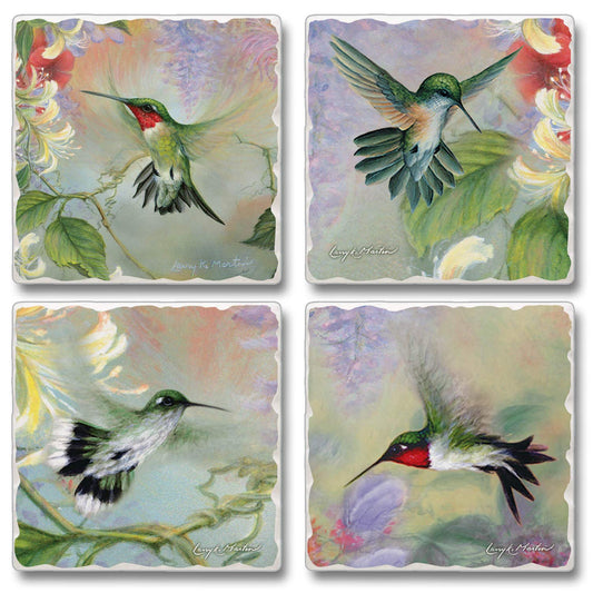 Thirstystone Hummingbirds 4 Pack Tumbled Tile Stone Coasters 4" Square
