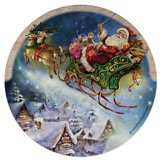 Thirstystone Santa’s Sleigh Natural Sandstone Coaster 4 Pack Eco-Friendly, Absorbent, Easily Wipes Clean