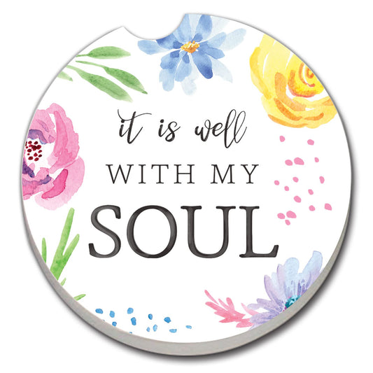 Thirstystone Well with My Soul Single Absorbent Stone Coaster for Vehicle Cup Holder 2.6” Diameter Manufactured in The USA