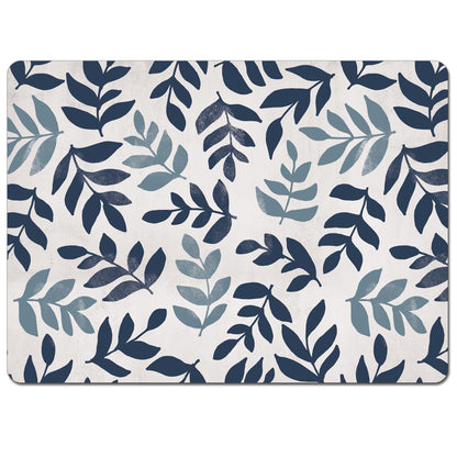 CounterArt Blue Leaf Floral Premium Decorative Hardboard Tabletop Placemats 4-Pack Manufactured in The USA Heat Tolerant and Easily Wipes Clean