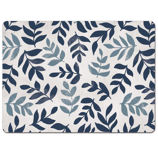 CounterArt Blue Leaf Floral Premium Decorative Hardboard Tabletop Placemats 4-Pack Manufactured in The USA Heat Tolerant and Easily Wipes Clean