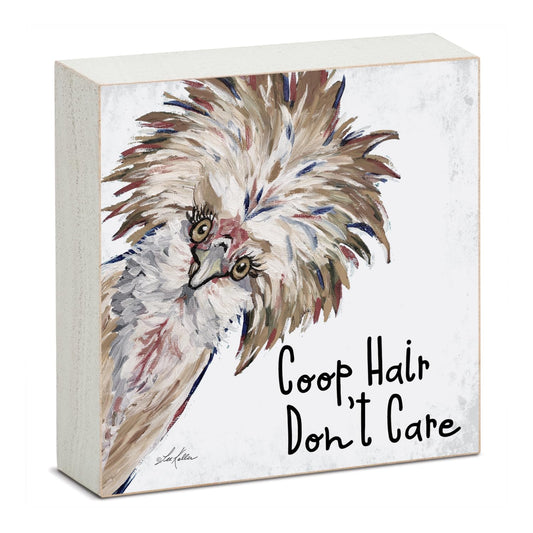 CounterArt Coop Hair Artistic Freestanding Solid Wood Block Sign Made in the USA 3.75” Square Decorative Accent for Home or Office