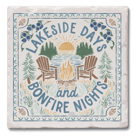 Thirstystone Lakeside Days Single Tumbled Tile Stone Coaster with Protective Cork Backing Manufactured in The USA 4" Square