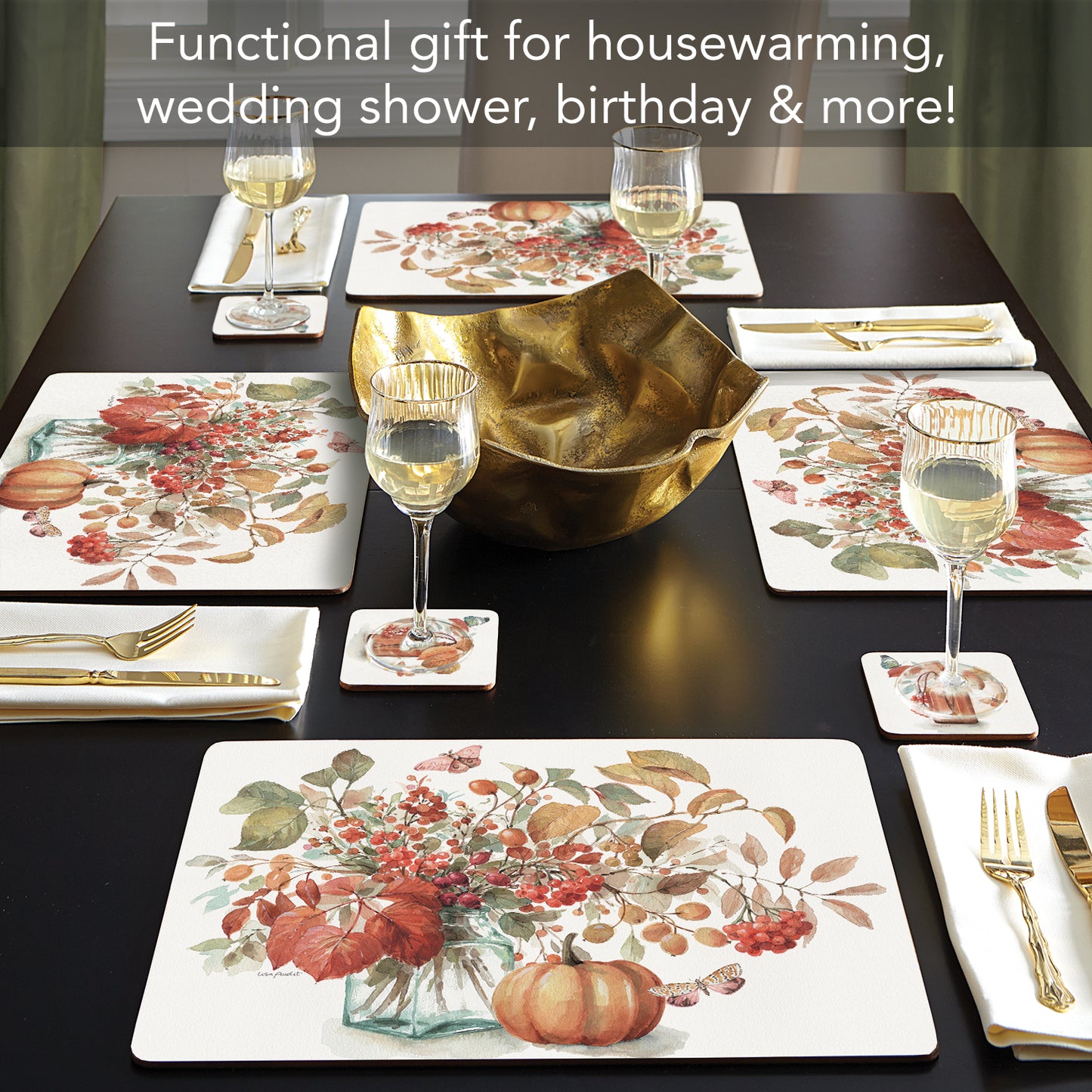 Cala Home Autumn in Nature Premium Decorative Hardboard Tabletop Placemats 4-Pack Manufactured in The USA Heat Tolerant and Easily Wipes Clean