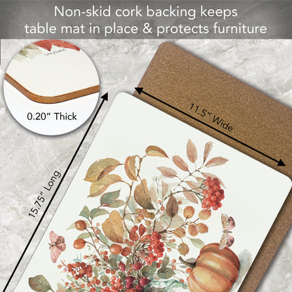 Cala Home Autumn in Nature Premium Decorative Hardboard Tabletop Placemats 4-Pack Manufactured in The USA Heat Tolerant and Easily Wipes Clean