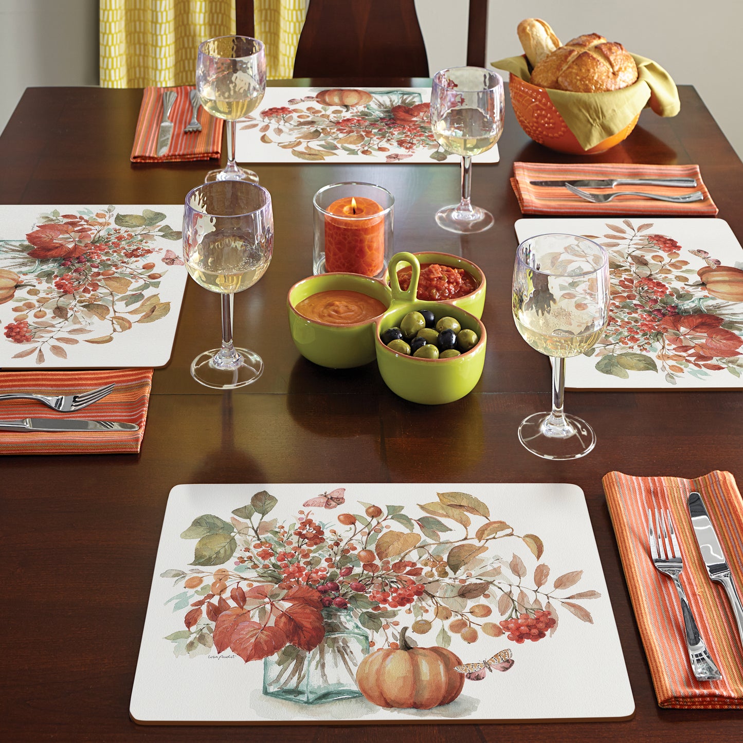 Cala Home Autumn in Nature Premium Decorative Hardboard Tabletop Placemats 4-Pack Manufactured in The USA Heat Tolerant and Easily Wipes Clean