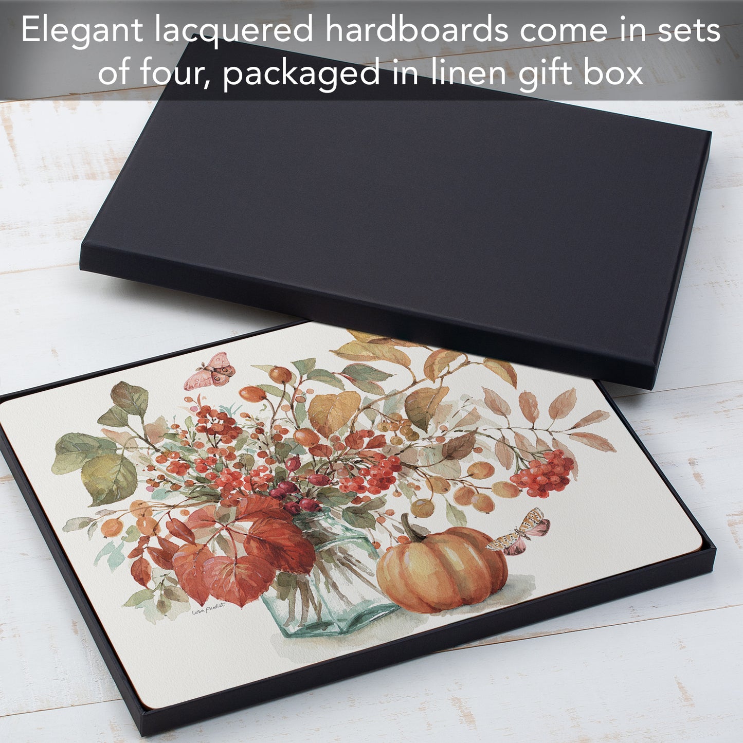 Cala Home Autumn in Nature Premium Decorative Hardboard Tabletop Placemats 4-Pack Manufactured in The USA Heat Tolerant and Easily Wipes Clean