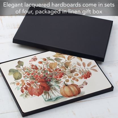 Cala Home Autumn in Nature Premium Decorative Hardboard Tabletop Placemats 4-Pack Manufactured in The USA Heat Tolerant and Easily Wipes Clean