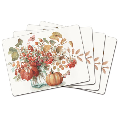 Cala Home Autumn in Nature Premium Decorative Hardboard Placemats 4 Pack Manufactured in the USA