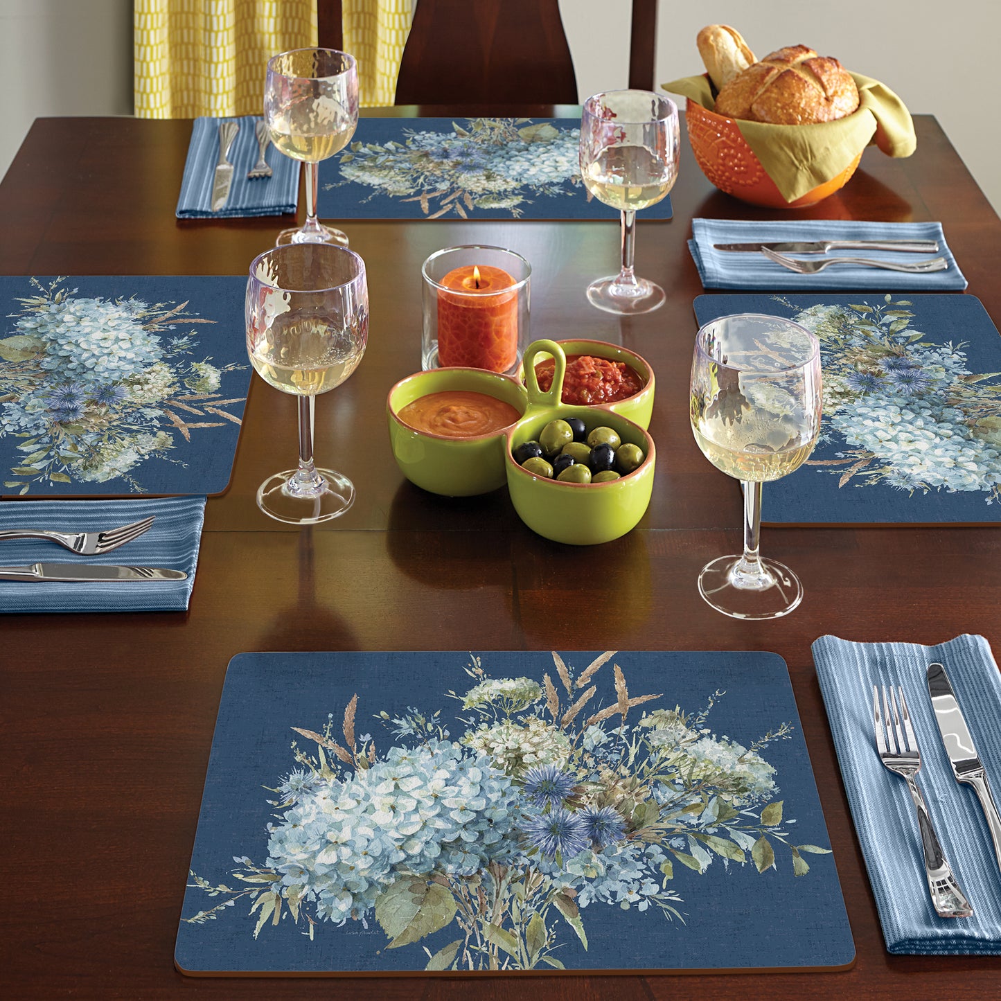 Cala Home Bohemian Blue Premium Decorative Hardboard Tabletop Placemats 4-Pack Manufactured in The USA Heat Tolerant and Easily Wipes Clean