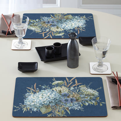 Cala Home Bohemian Blue Premium Decorative Hardboard Tabletop Placemats 4-Pack Manufactured in The USA Heat Tolerant and Easily Wipes Clean