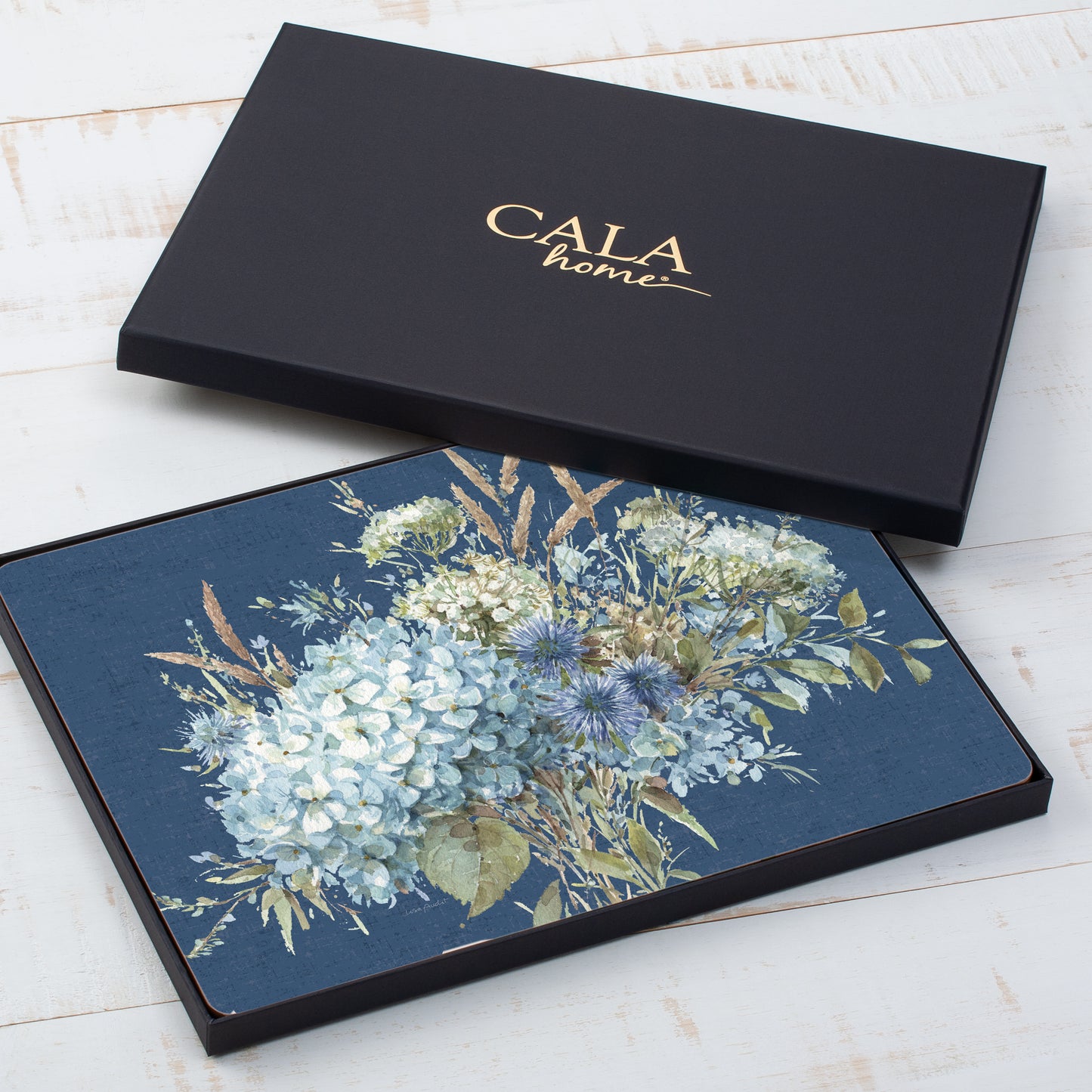 Cala Home Bohemian Blue Premium Decorative Hardboard Tabletop Placemats 4-Pack Manufactured in The USA Heat Tolerant and Easily Wipes Clean