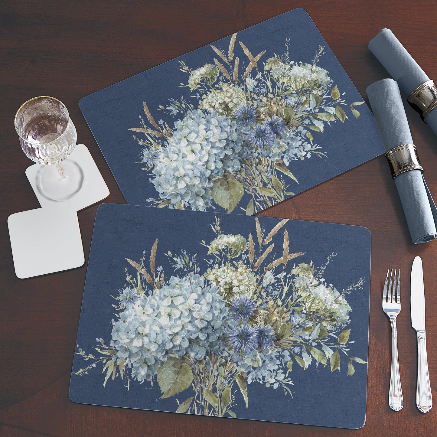 Cala Home Bohemian Blue Premium Decorative Hardboard Tabletop Placemats 4-Pack Manufactured in The USA Heat Tolerant and Easily Wipes Clean