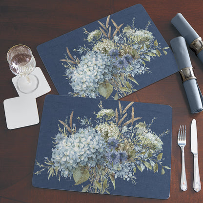 Cala Home Bohemian Blue Premium Decorative Hardboard Tabletop Placemats 4-Pack Manufactured in The USA Heat Tolerant and Easily Wipes Clean