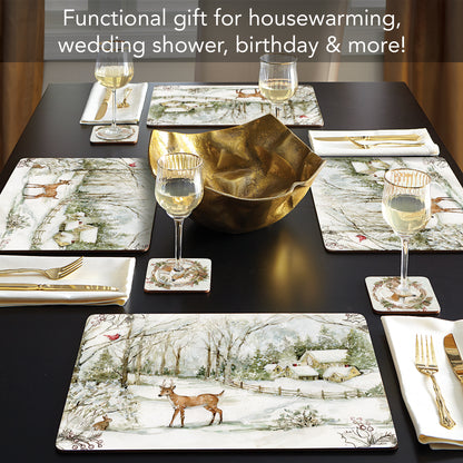 Cala Home Winter Forest Premium Decorative Hardboard Tabletop Placemats 4-Pack Manufactured in The USA Heat Tolerant and Easily Wipes Clean