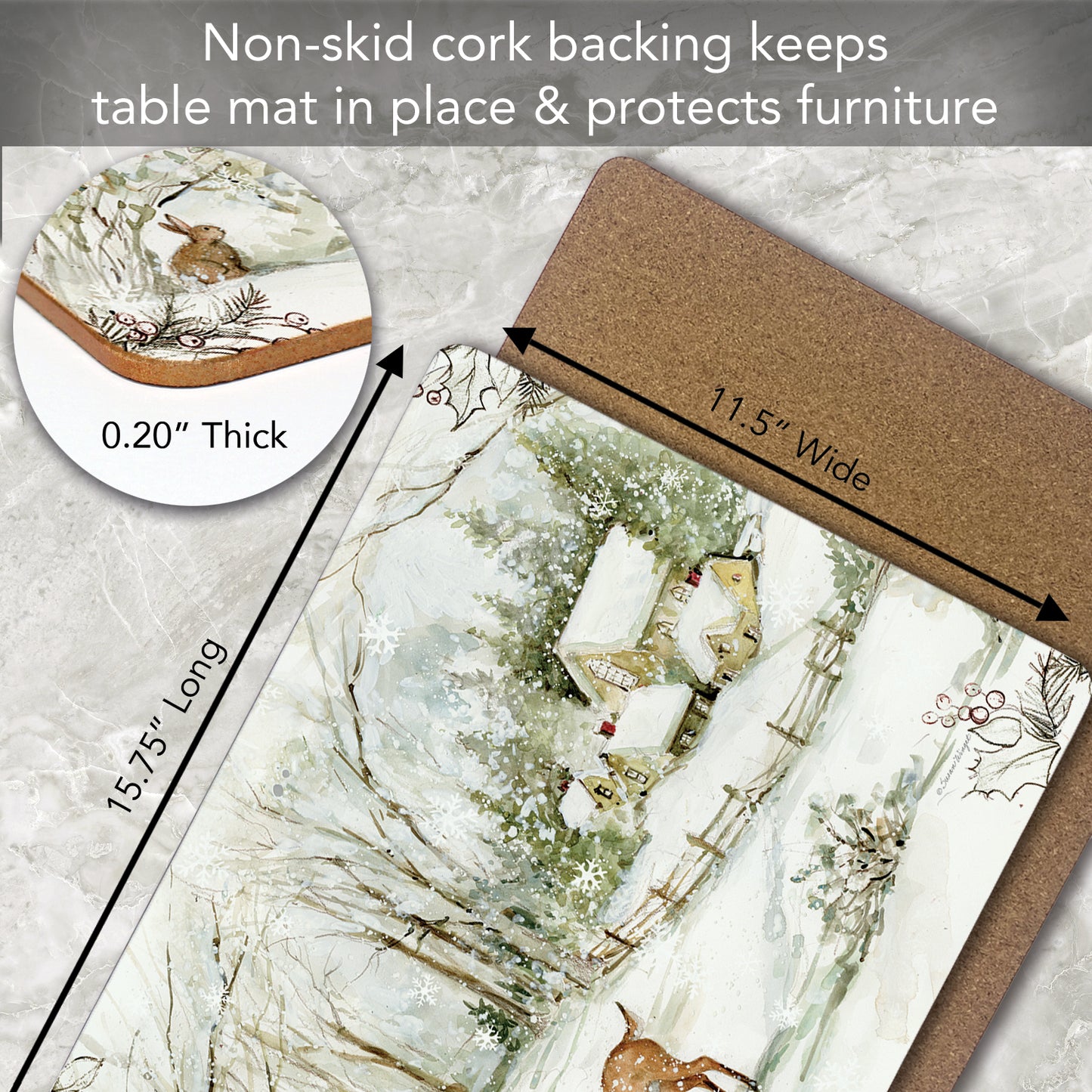 Cala Home Winter Forest Premium Decorative Hardboard Tabletop Placemats 4-Pack Manufactured in The USA Heat Tolerant and Easily Wipes Clean