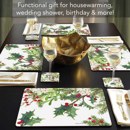 Cala Home Balsam & Berries Premium Decorative Hardboard Tabletop Placemats 4-Pack Manufactured in The USA Heat Tolerant and Easily Wipes Clean