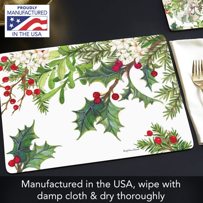 Cala Home Balsam & Berries Premium Decorative Hardboard Tabletop Placemats 4-Pack Manufactured in The USA Heat Tolerant and Easily Wipes Clean