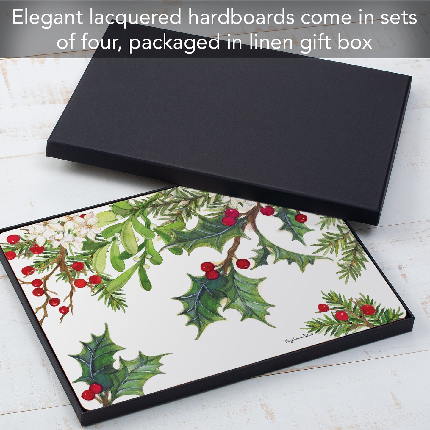 Cala Home Balsam & Berries Premium Decorative Hardboard Tabletop Placemats 4-Pack Manufactured in The USA Heat Tolerant and Easily Wipes Clean