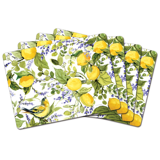 Cala Home Watercolor Lemons Premium Decorative Hardboard Tabletop Placemats 4 Pack Manufactured in the USA