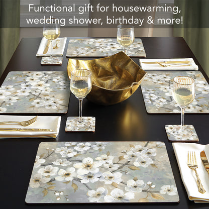 Cala Home Blossoms Premium Decorative Hardboard Tabletop Placemats 4-Pack Manufactured in The USA Heat Tolerant and Easily Wipes Clean