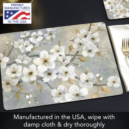 Cala Home Blossoms Premium Decorative Hardboard Tabletop Placemats 4-Pack Manufactured in The USA Heat Tolerant and Easily Wipes Clean