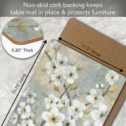 Cala Home Blossoms Premium Decorative Hardboard Tabletop Placemats 4-Pack Manufactured in The USA Heat Tolerant and Easily Wipes Clean