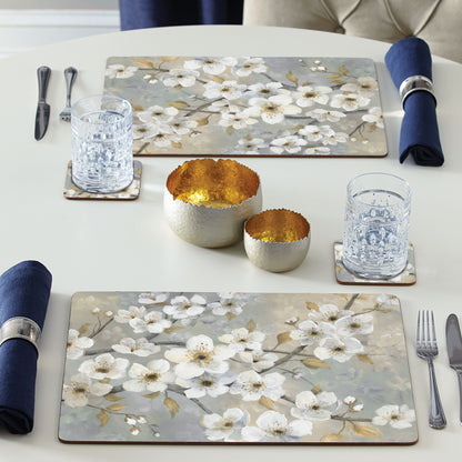 Cala Home Blossoms Premium Decorative Hardboard Tabletop Placemats 4-Pack Manufactured in The USA Heat Tolerant and Easily Wipes Clean
