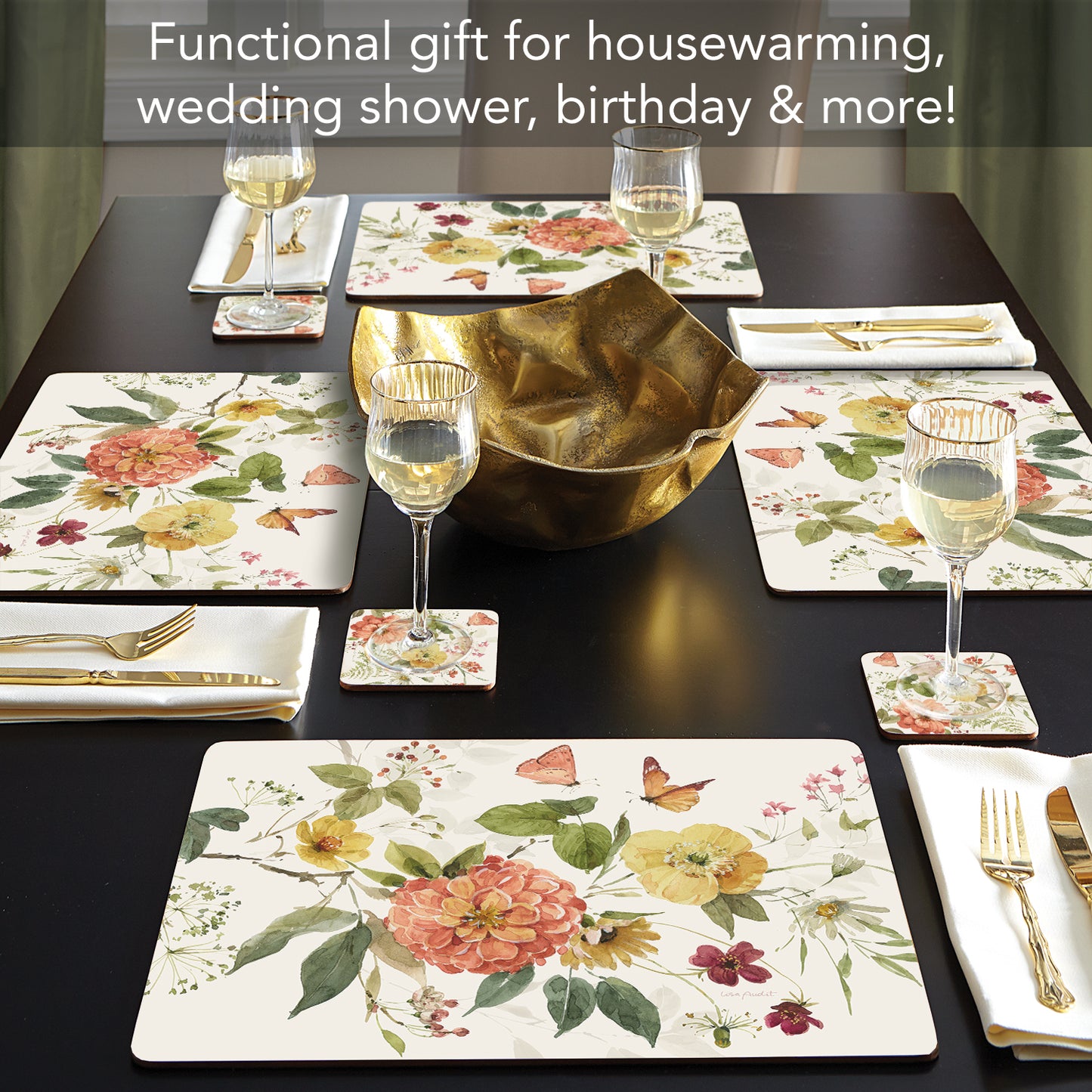 Cala Home Blessed by Nature Premium Decorative Hardboard Cork Back Tabletop Placemats 4 Pack Manufactured in The USA Heat Tolerant and Easily Wipes Clean