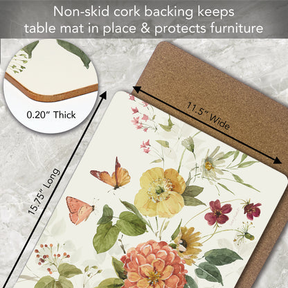 Cala Home Blessed by Nature Premium Decorative Hardboard Cork Back Tabletop Placemats 4 Pack Manufactured in The USA Heat Tolerant and Easily Wipes Clean