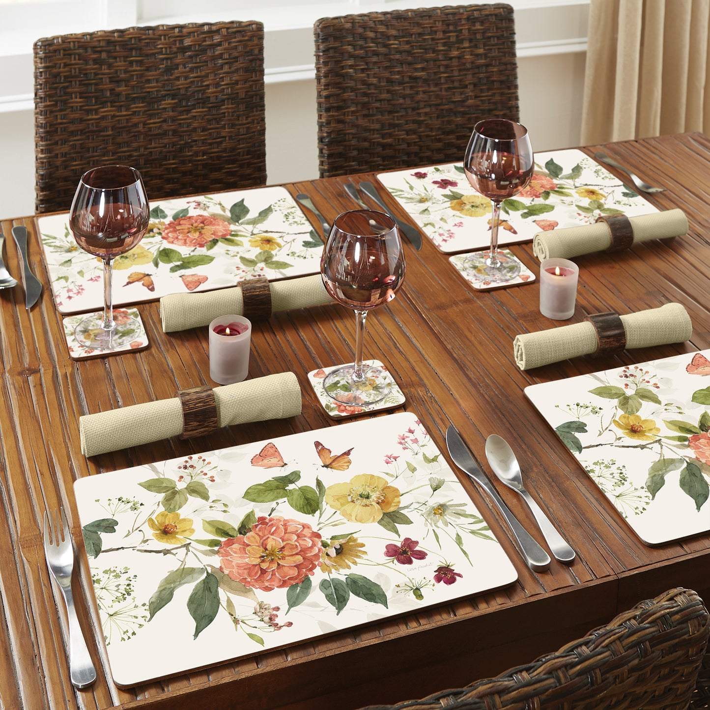 Cala Home Blessed by Nature Premium Decorative Hardboard Cork Back Tabletop Placemats 4 Pack Manufactured in The USA Heat Tolerant and Easily Wipes Clean