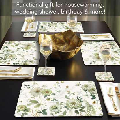 Cala Home Green Fields Premium Decorative Hardboard Cork Back Tabletop Placemats 4 Pack Manufactured in The USA Heat Tolerant and Easily Wipes Clean