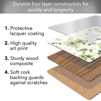 Cala Home Green Fields Premium Decorative Hardboard Cork Back Tabletop Placemats 4 Pack Manufactured in The USA Heat Tolerant and Easily Wipes Clean