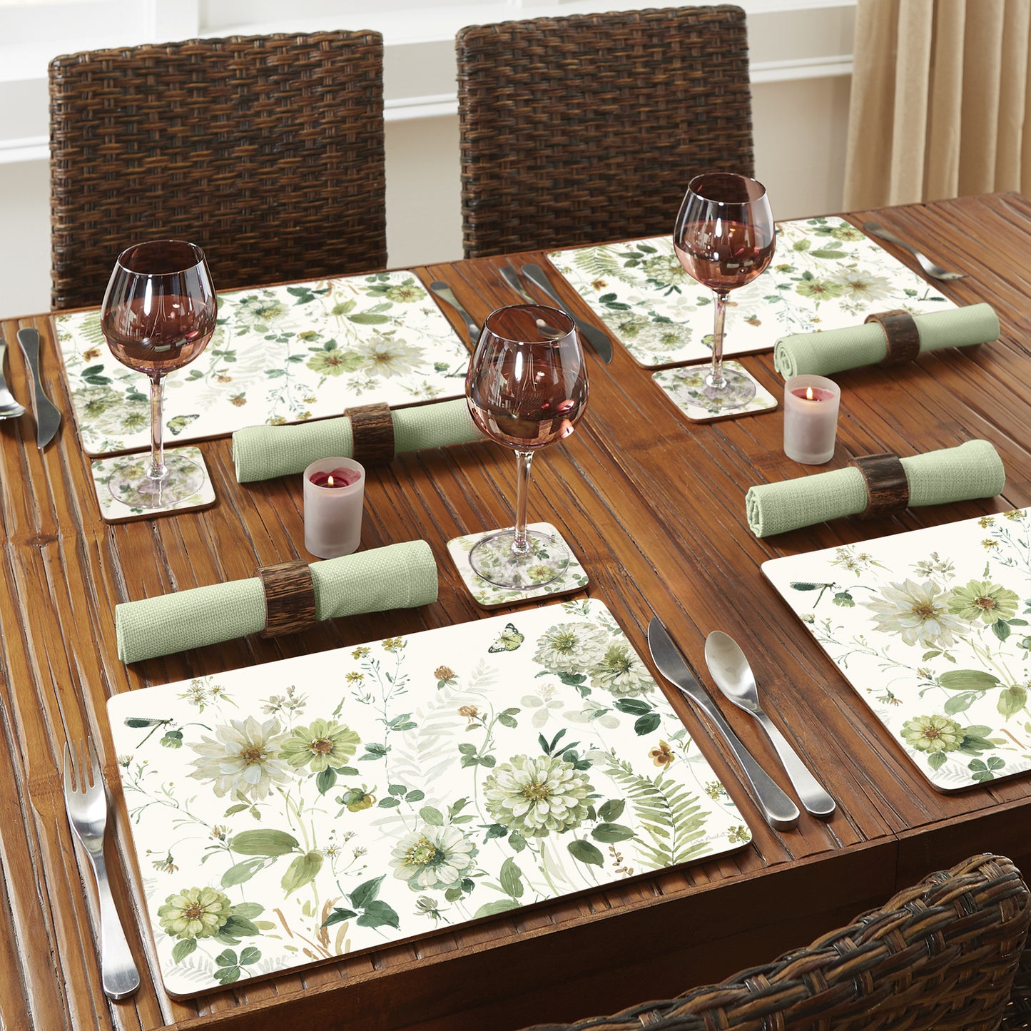 Cala Home Green Fields Premium Decorative Hardboard Cork Back Tabletop Placemats 4 Pack Manufactured in The USA Heat Tolerant and Easily Wipes Clean