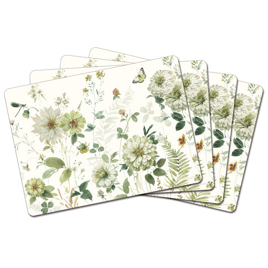 Cala Home Green Fields Premium Decorative Hardboard Cork Back Placemats 4 Pack Manufactured in the USA