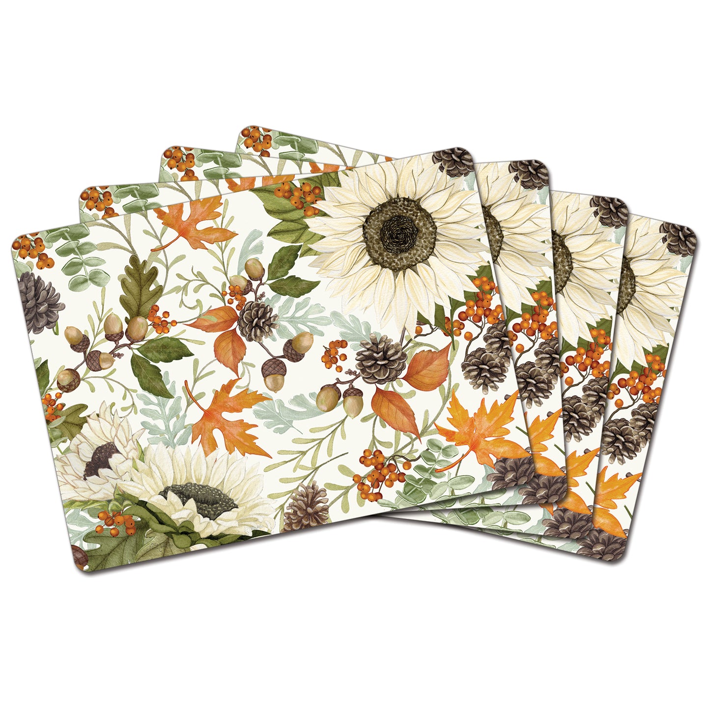 Cala Home Farmhouse Fall Premium Decorative Hardboard Cork Back Placemats 4 Pack Manufactured in the USA