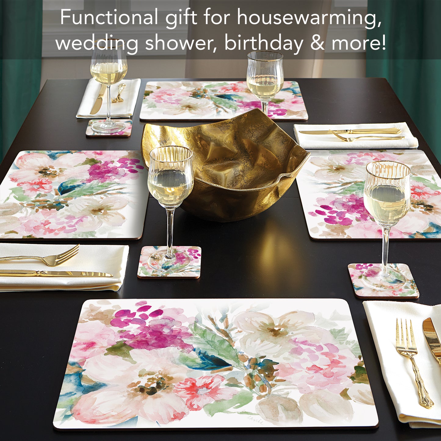 Cala Home Fragrant Spring Premium Decorative Hardboard Cork Back Placemats 4 Pack Manufactured in The USA Elegant Heat Tolerant Easily Wipes Clean