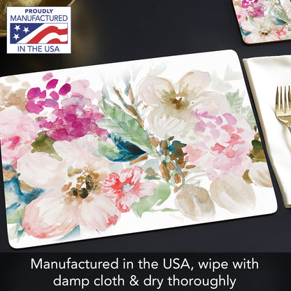 Cala Home Fragrant Spring Premium Decorative Hardboard Cork Back Placemats 4 Pack Manufactured in The USA Elegant Heat Tolerant Easily Wipes Clean