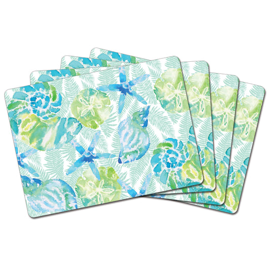 Cala Home Isla Mona Coastal Premium Decorative Hardboard Cork Back Placemats 4 Pack Manufactured in the USA