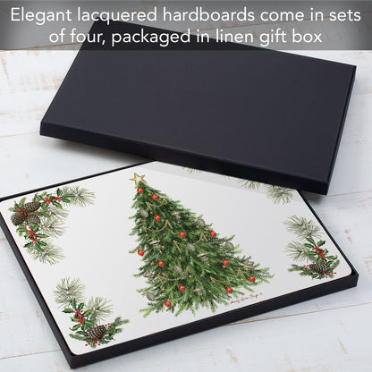 Cala Home Christmas Tree Premium Decorative Hardboard Cork Back Tabletop Placemats 4 Pack Manufactured in The USA Heat Tolerant and Easily Wipes Clean