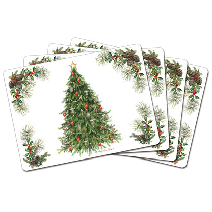 Cala Home Christmas Tree Premium Decorative Hardboard Cork Back Placemats 4 Pack Manufactured in the USA