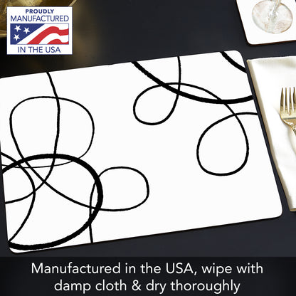 CounterArt Scribble Premium Decorative Hardboard Tabletop Placemats 4-Pack Manufactured in The USA Heat Tolerant and Easily Wipes Clean