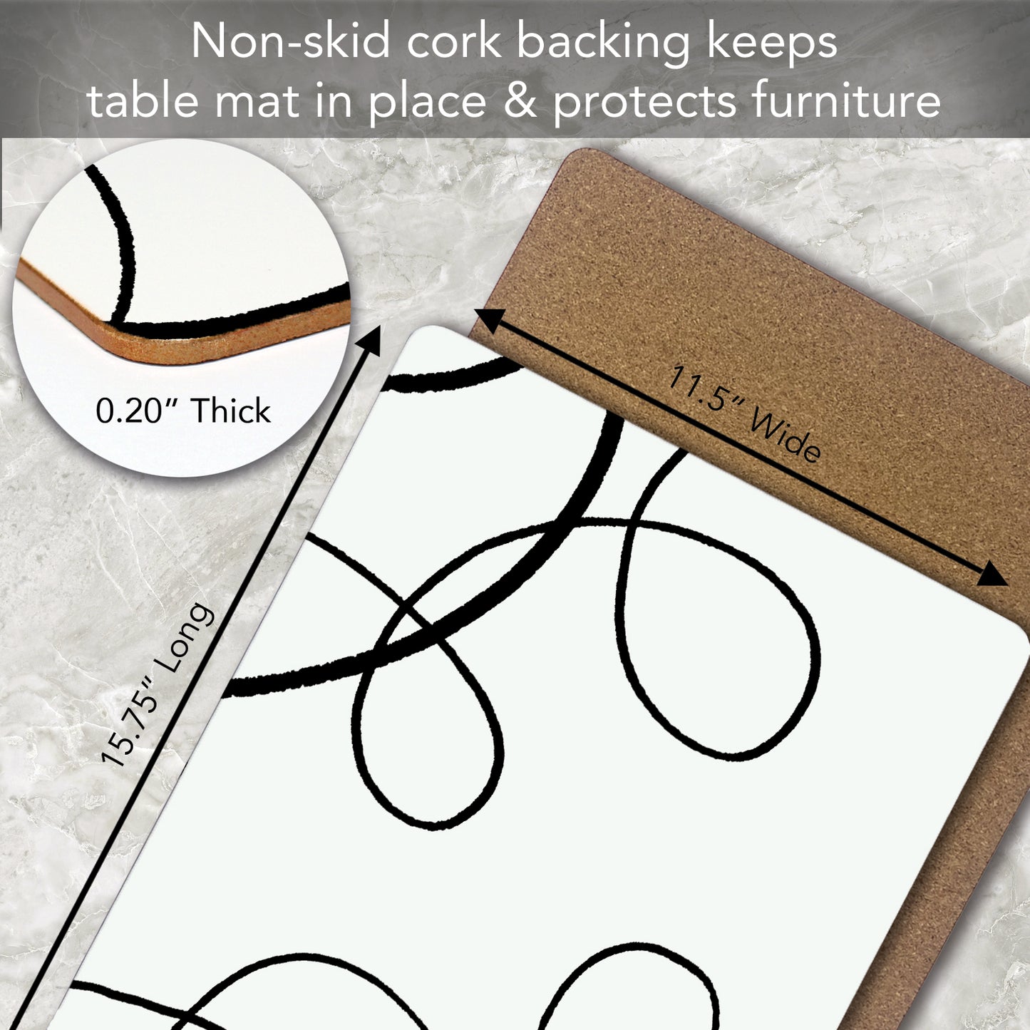 CounterArt Scribble Premium Decorative Hardboard Tabletop Placemats 4-Pack Manufactured in The USA Heat Tolerant and Easily Wipes Clean